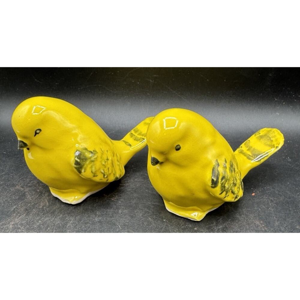 Vintage Scioto Pottery Mold Handmade 2 Bird Bath Yellow Bird Parakeet New!